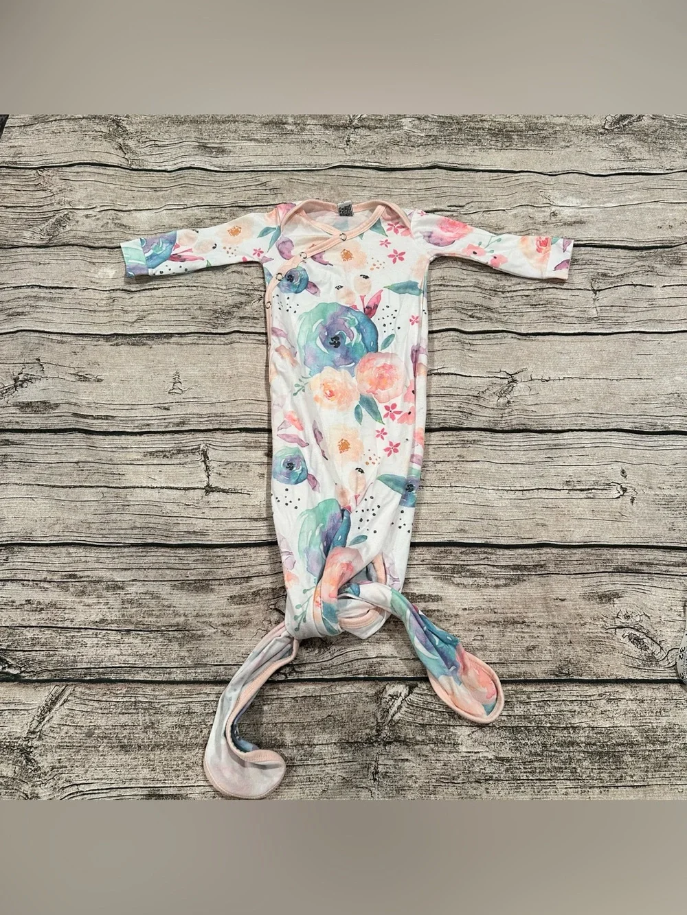Copper Pearl Watercolor Floral Newborn Knotted Gown Pastel Multicolor Size NB